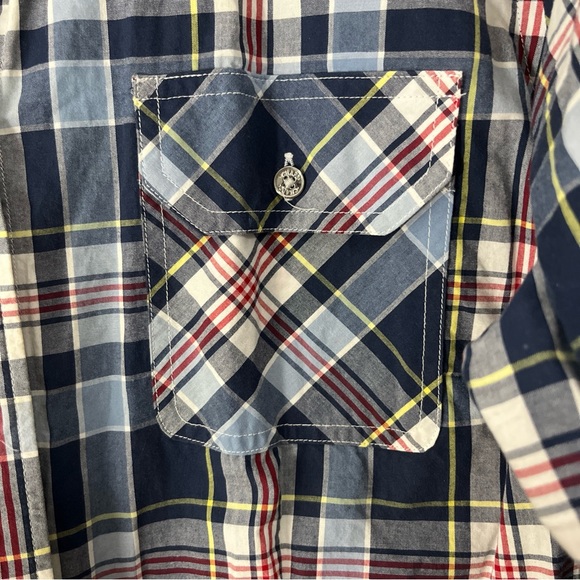 Chaps‎ Women's 2X Red White Blue Plaid Button Front Cotton Shirt 3/4 sleeves - Picture 5 of 7